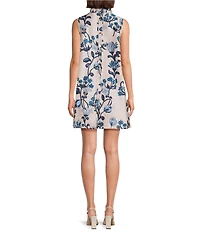 Buru Floral Brocade Mock Neck Sleeveless Shift Coordinating Mini Dress