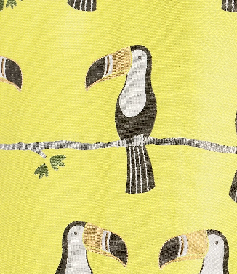 Buru Floral Brocade Toucan Print Mock Neck Sleeveless Shift Mini Dress