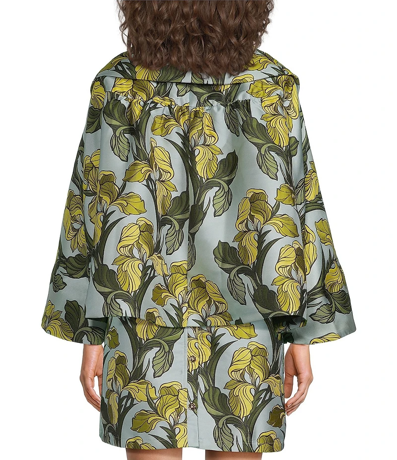 Buru Grace Brocade Oversized 3/4 Sleeve Cropped Car Coat