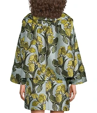 Buru Grace Brocade Oversized 3/4 Sleeve Cropped Car Coat