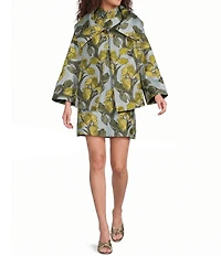 Buru Grace Brocade Oversized 3/4 Sleeve Cropped Car Coat