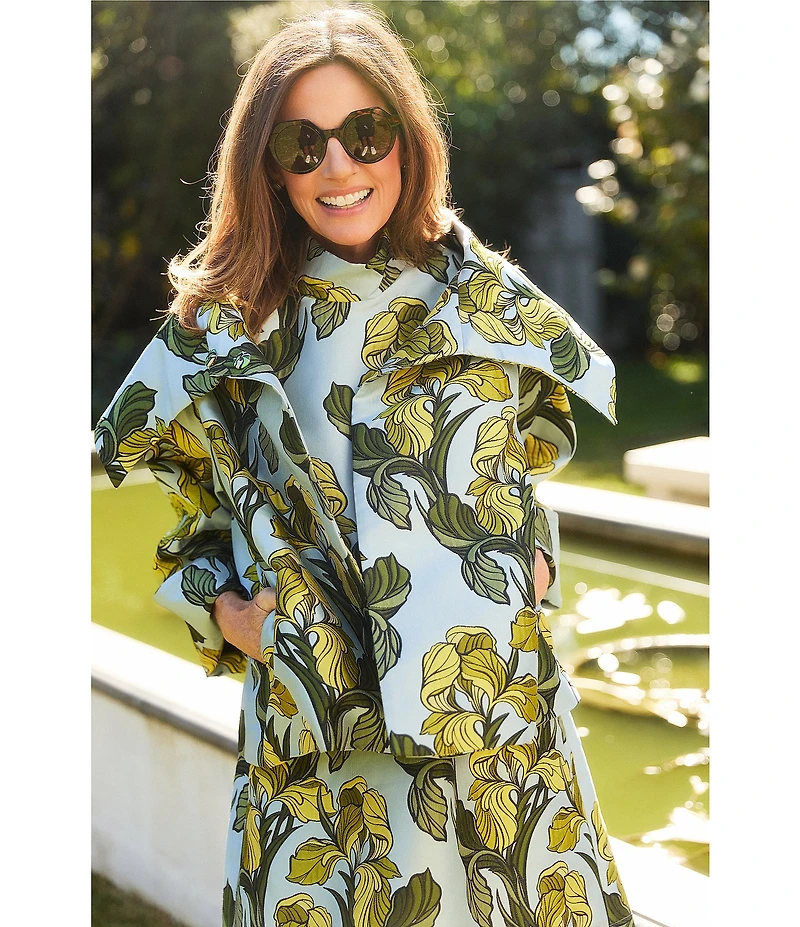 Buru Grace Brocade Oversized 3/4 Sleeve Cropped Car Coat