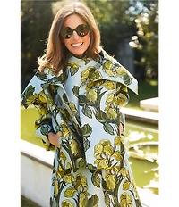 Buru Grace Brocade Oversized 3/4 Sleeve Cropped Car Coat