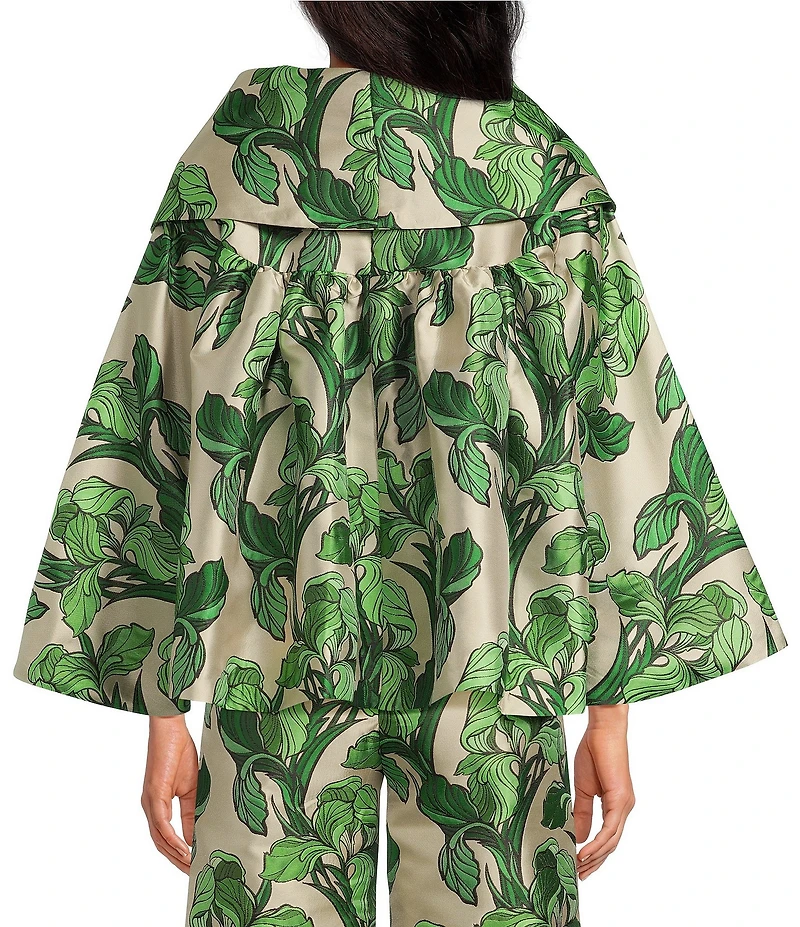 Buru Grace Printed Brocade Oversized Point Collar 3/4 Sleeve Cropped Coat