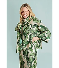Buru Grace Printed Brocade Oversized Point Collar 3/4 Sleeve Cropped Coat