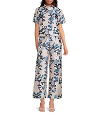 Buru Jacquard Floral Print Coordinating High Rise Full Length Wide Leg Pants