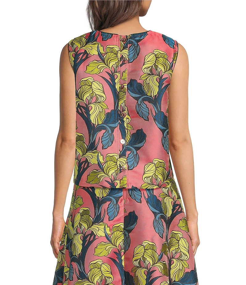 Buru Jacquard Textile Printed Crew Neck Sleeveless Coordinating Top