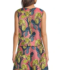 Buru Jacquard Textile Printed Crew Neck Sleeveless Coordinating Top