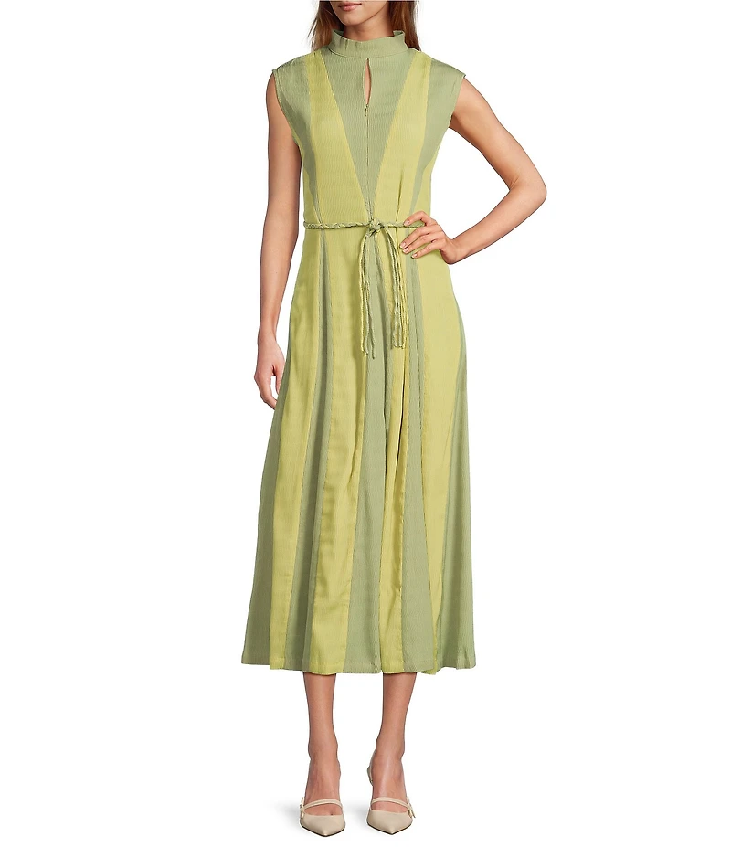Buru Jester Mock Neckline Sleeveless A-Line Midi Dress