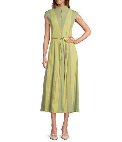Buru Jester Mock Neckline Sleeveless A-Line Midi Dress