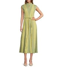 Buru Jester Mock Neckline Sleeveless A-Line Midi Dress