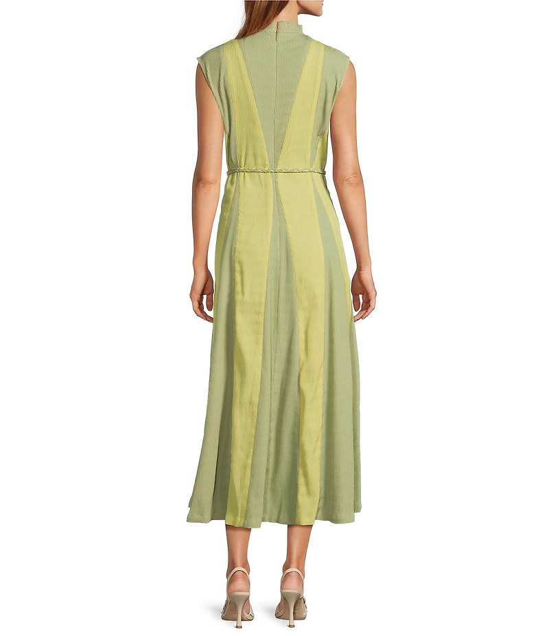 Buru Jester Mock Neckline Sleeveless A-Line Midi Dress