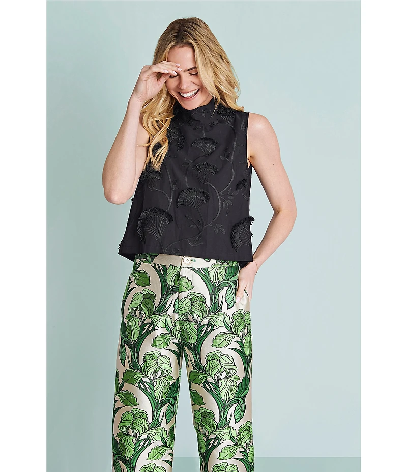 Buru Le Culotte Printed Brocade High Rise Cropped Wide Leg Pants
