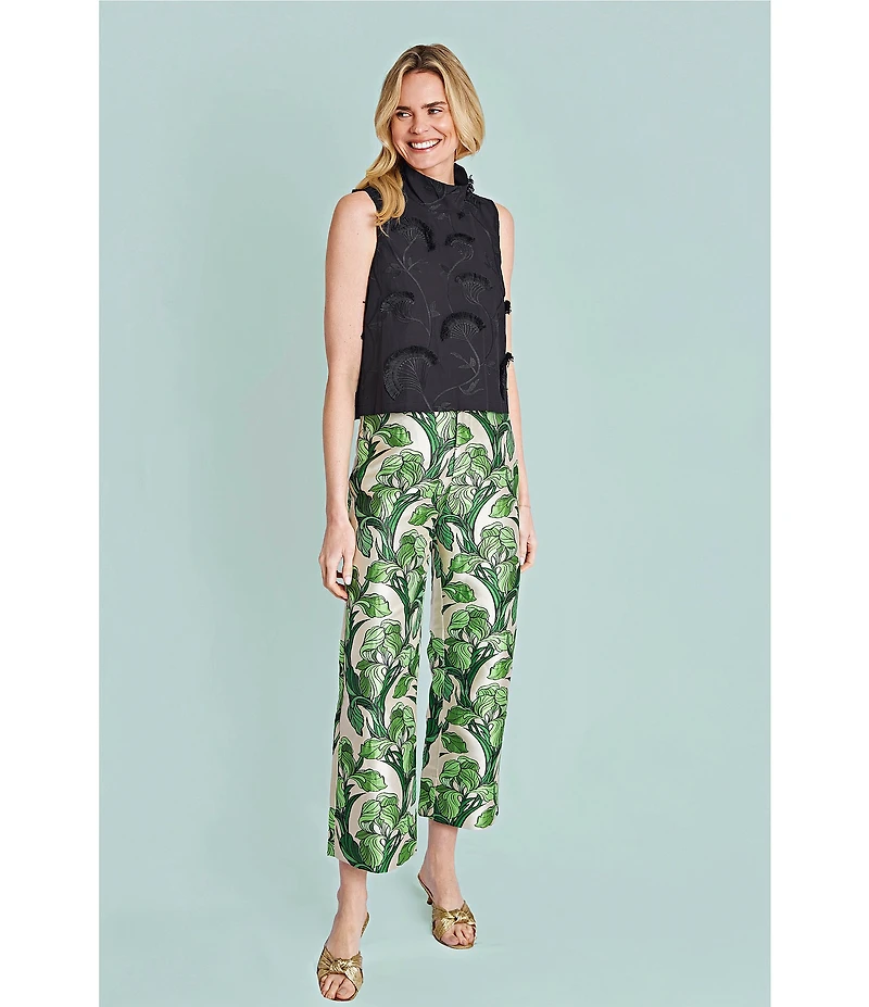 Buru Le Culotte Printed Brocade High Rise Cropped Wide Leg Pants