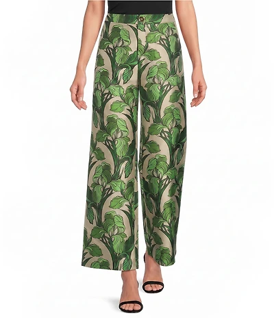 Buru Le Culotte Printed Brocade High Rise Cropped Wide Leg Pants