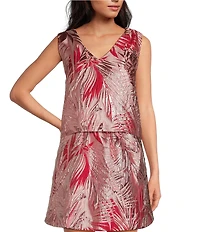 Buru Le V Mod Palm Brocade Cropped V-Neckline Sleeveless Coordinating Top