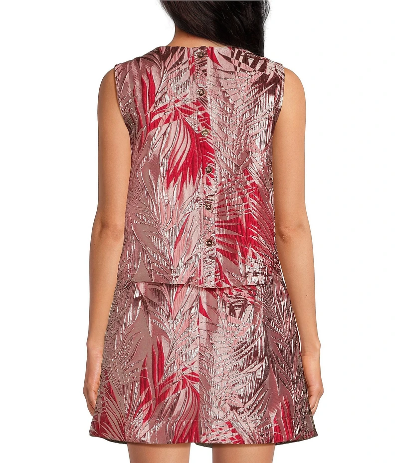 Buru Le V Mod Palm Brocade Cropped V-Neckline Sleeveless Coordinating Top