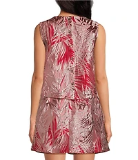 Buru Le V Mod Palm Brocade Cropped V-Neckline Sleeveless Coordinating Top