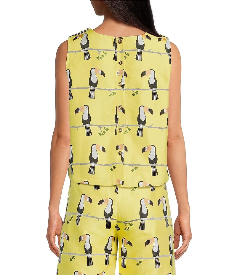 Buru Le V Mod Toucan Print V-Neckline Sleeveless Coordinating Top