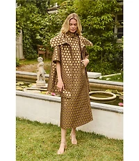 Buru Maxi Mod Metallic Printed Brocade Mock Neck Sleeveless Shift Maxi Dress