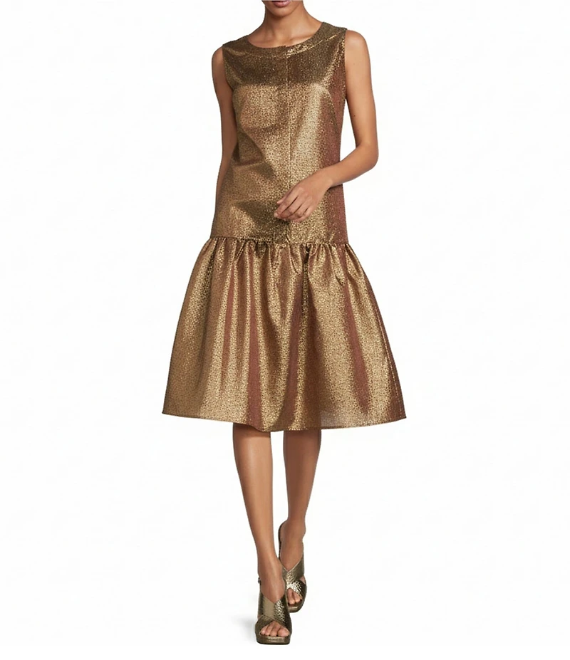 Buru Metallic Crew Neck Sleeveless Drop Waist Midi Dress