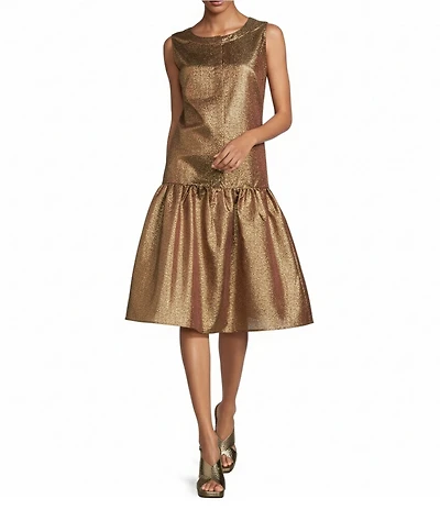 Buru Metallic Crew Neck Sleeveless Drop Waist Midi Dress