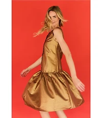 Buru Metallic Crew Neck Sleeveless Drop Waist Midi Dress