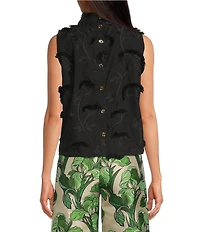 Buru Mod 3D Embroidered Mock Neck Cropped Sleeveless Cropped Top