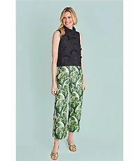 Buru Mod 3D Embroidered Mock Neck Cropped Sleeveless Cropped Top