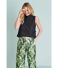 Buru Mod 3D Embroidered Mock Neck Cropped Sleeveless Cropped Top