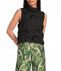 Buru Mod 3D Embroidered Mock Neck Cropped Sleeveless Cropped Top