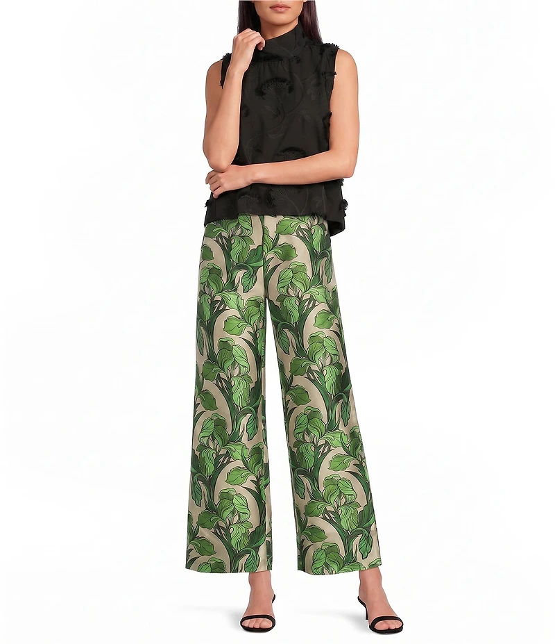 Buru Mod 3D Embroidered Mock Neck Cropped Sleeveless Cropped Top