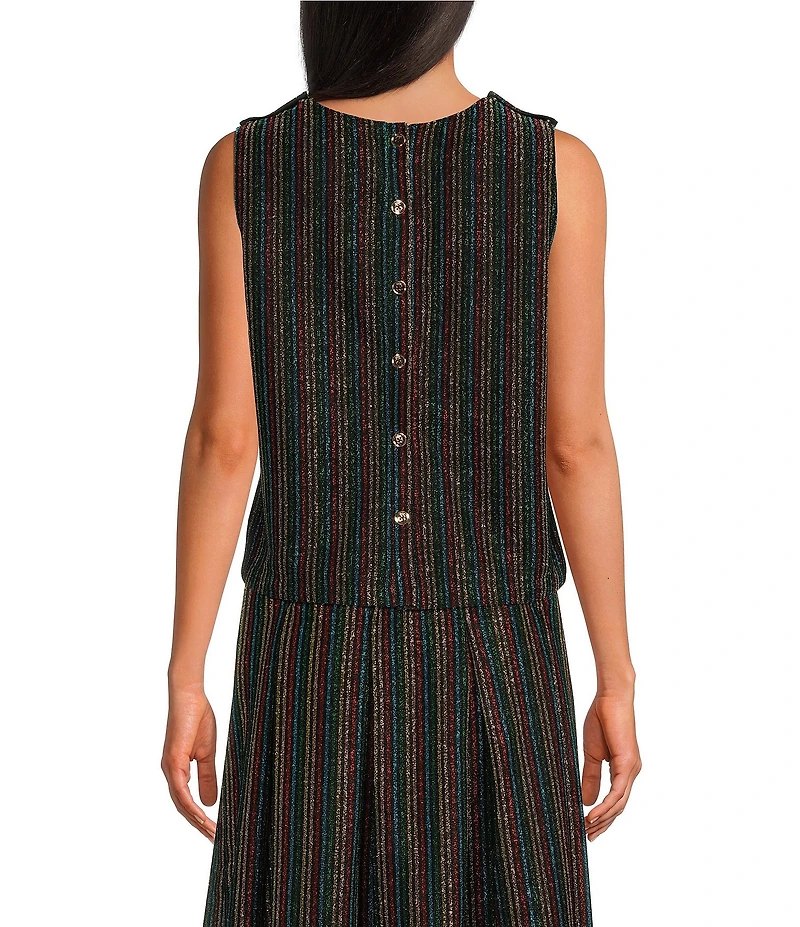 Buru Mod Brocade Woven Shimmer V-Neck Sleeveless Button Back Coordinating Boxy Crop Top