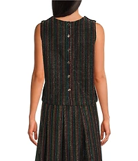 Buru Mod Brocade Woven Shimmer V-Neck Sleeveless Button Back Coordinating Boxy Crop Top