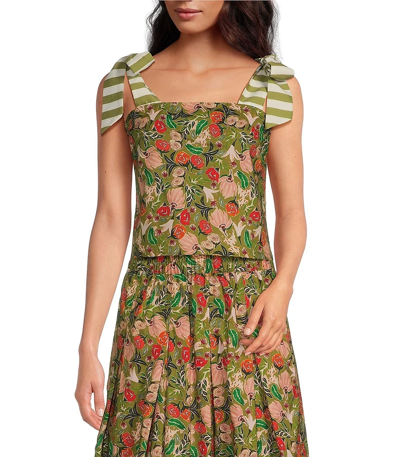 Buru Pillar Floral Print Square Neck Sleeveless Box Crop Coordinating Top