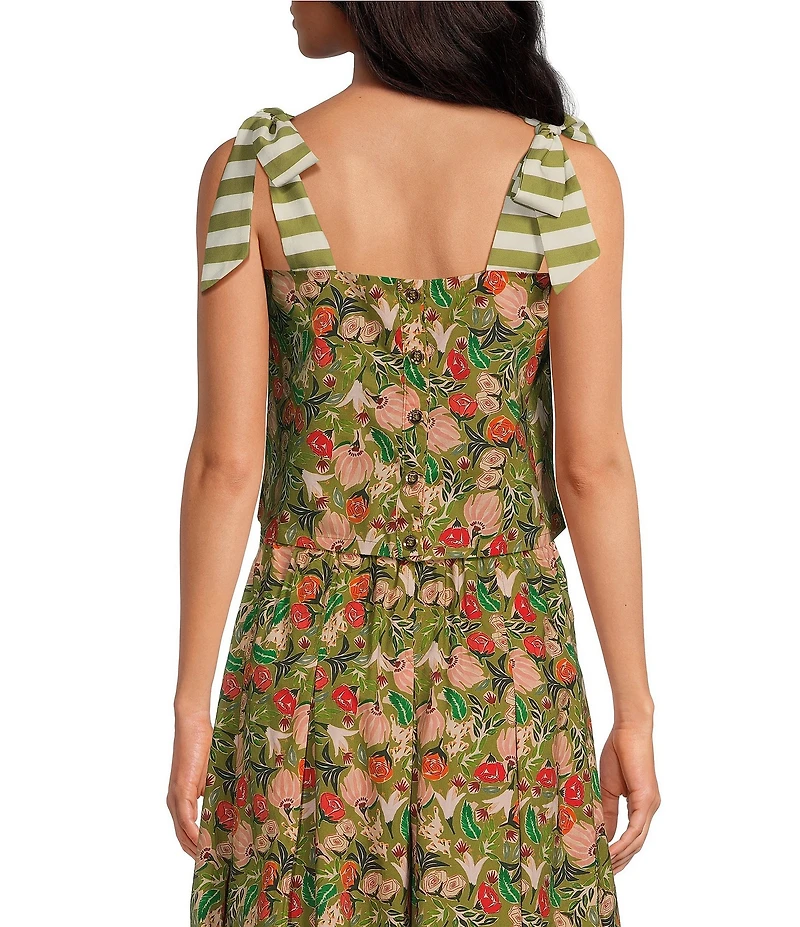 Buru Pillar Floral Print Square Neck Sleeveless Box Crop Coordinating Top