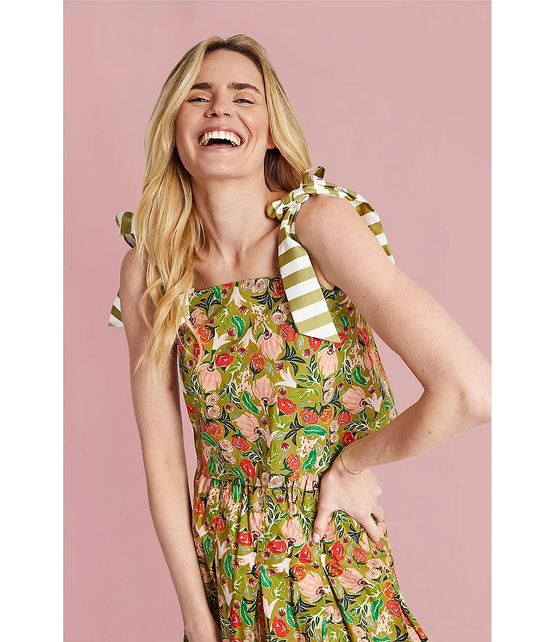 Buru Pillar Floral Print Square Neck Sleeveless Box Crop Coordinating Top