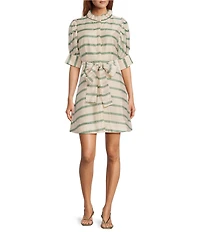 Buru Puff Sleeve Banded Ruffle Collar A-Line Mini Dress