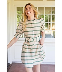 Buru Puff Sleeve Banded Ruffle Collar A-Line Mini Dress