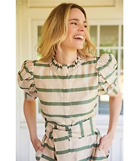 Buru Puff Sleeve Banded Ruffle Collar A-Line Mini Dress