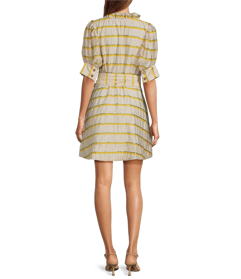 Buru Puff Sleeve Banded Ruffle Collar A-Line Mini Dress