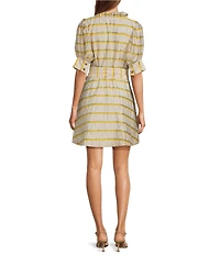 Buru Puff Sleeve Banded Ruffle Collar A-Line Mini Dress