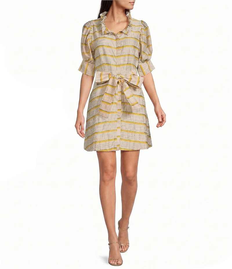 Buru Puff Sleeve Banded Ruffle Collar A-Line Mini Dress
