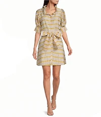 Buru Puff Sleeve Banded Ruffle Collar A-Line Mini Dress