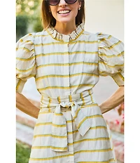 Buru Puff Sleeve Banded Ruffle Collar A-Line Mini Dress