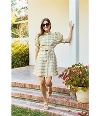 Buru Puff Sleeve Banded Ruffle Collar A-Line Mini Dress