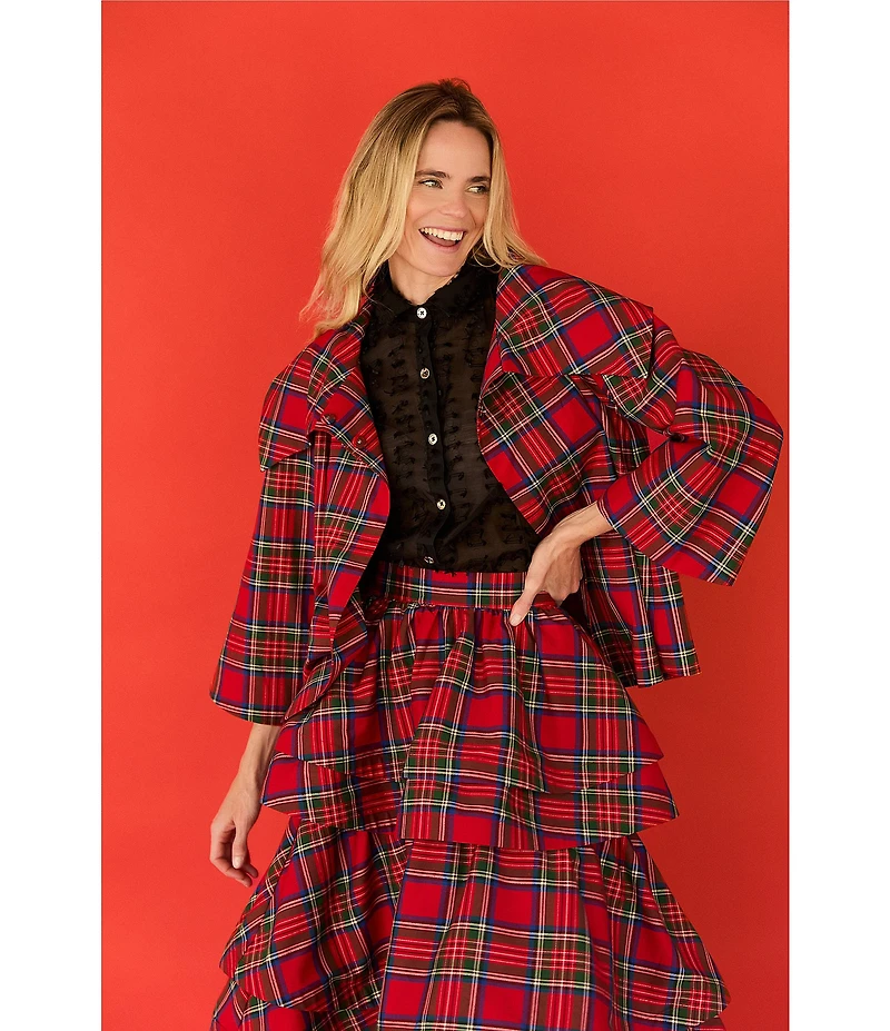 Buru Teagan Shimmer Tiered Ruffle Full Length Side Seam Pocket A-Line Skirt