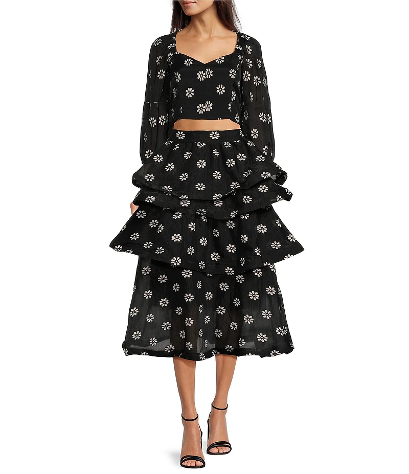 Buru Teagan Tiered Floral Coordinating Midi Skirt