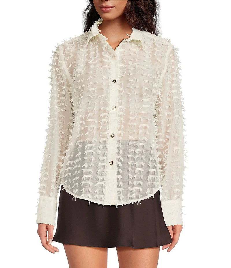 Buru Textured Contrast Collar Button Down