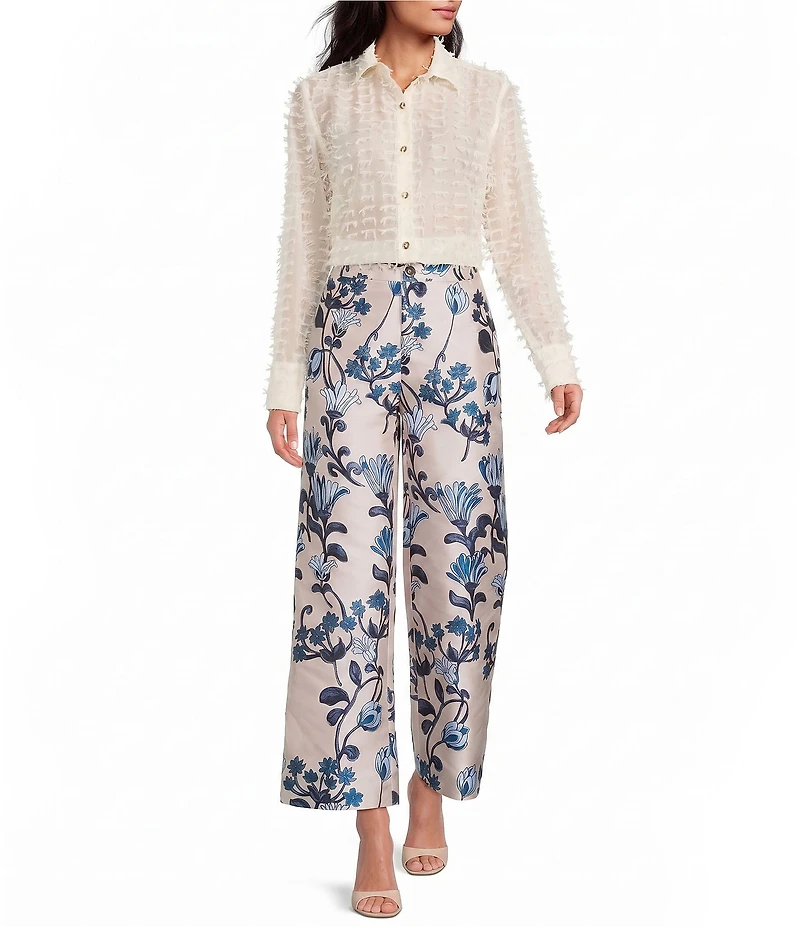 Buru Textured Contrast Collar Button Down